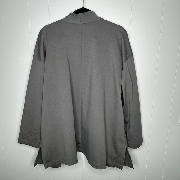 Eileen Fisher Womens Size XL Open Front High Collar Ponte Jacket Gray Pockets - Picture 4 of 10
